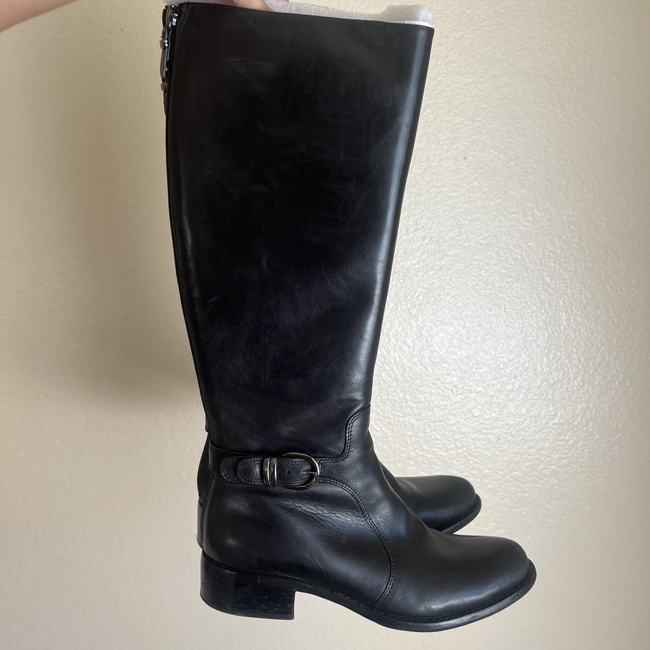 Black leather riding boots by Via Spiga leather... - Depop