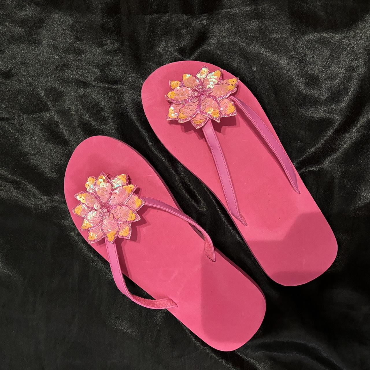 pink flower flip flops Depop