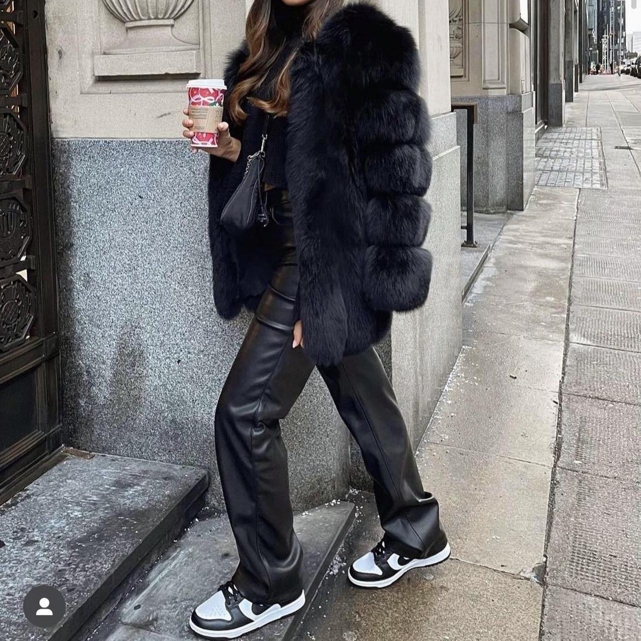 Trend Studio London. Black fox fur coat. Size 10.... - Depop