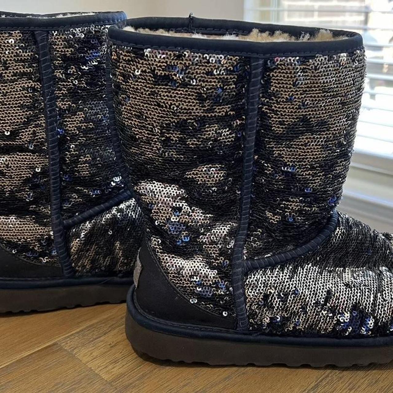 Ugg Classic Short sequin Boots 1002765 Blue Silver. Depop