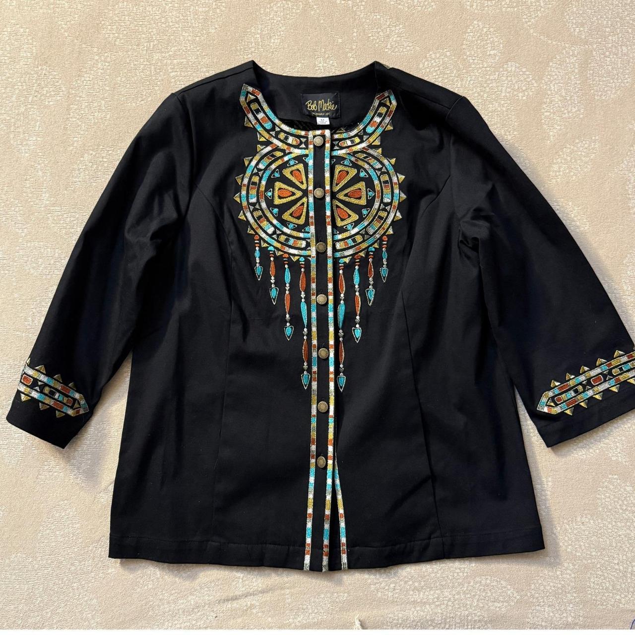 Vintage Women's Blazer Jacket - Black/Multi - M – Bob Mackie Wearable Art Jacket Embroidered Button …