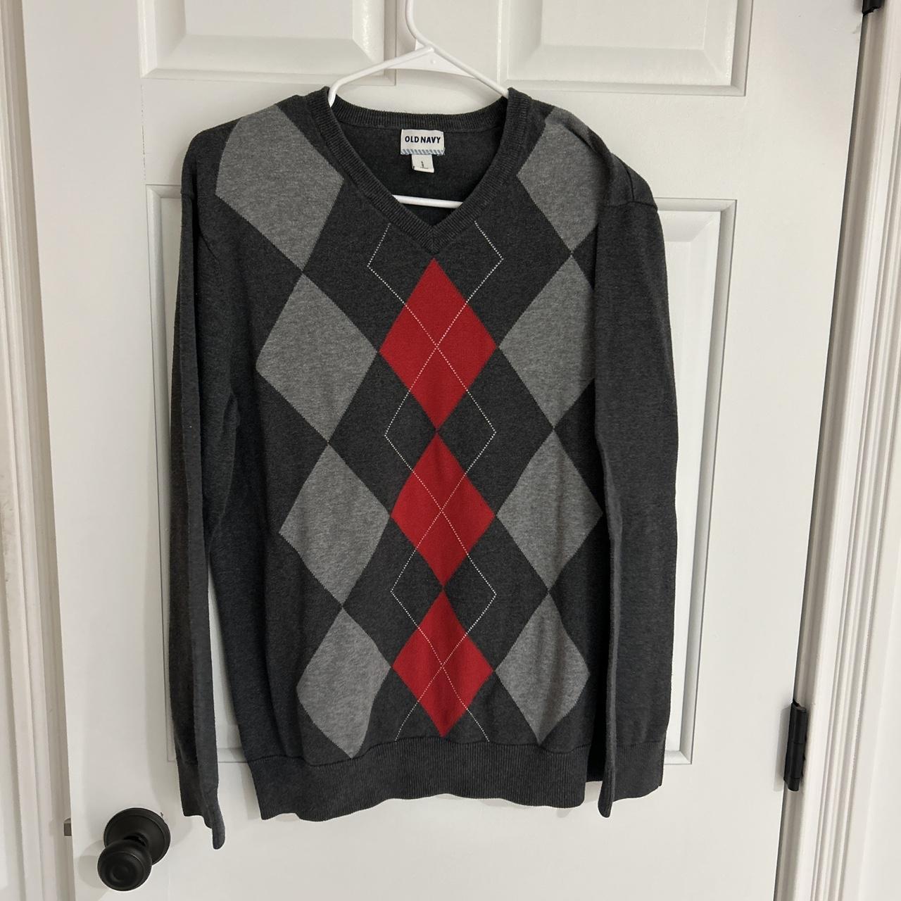 Grey and red argyle sweater. Old Navy size L