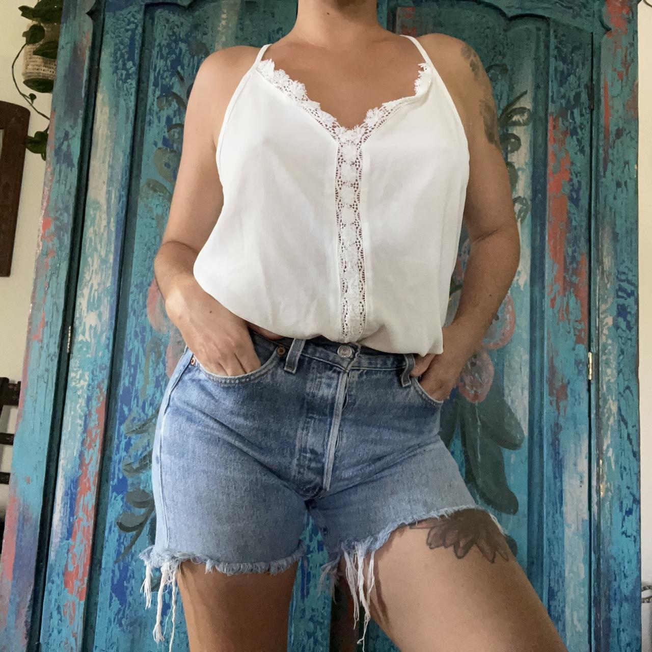 White boho tank top Semi sheer shirt Lace - Depop