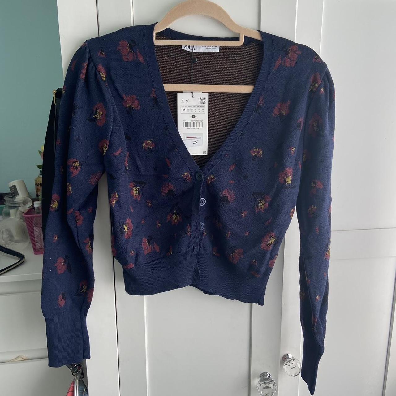 Zara blue floral knit cardigan Size M best
