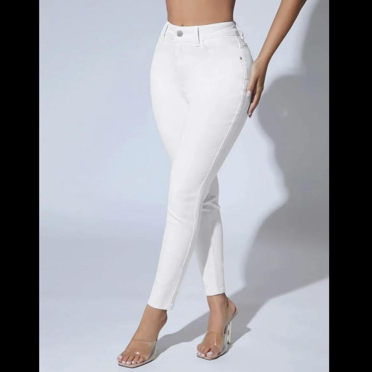 SHEIN PETITE WHITE Solid Skinny Slant Pocket Jeans Zip Fly Patched