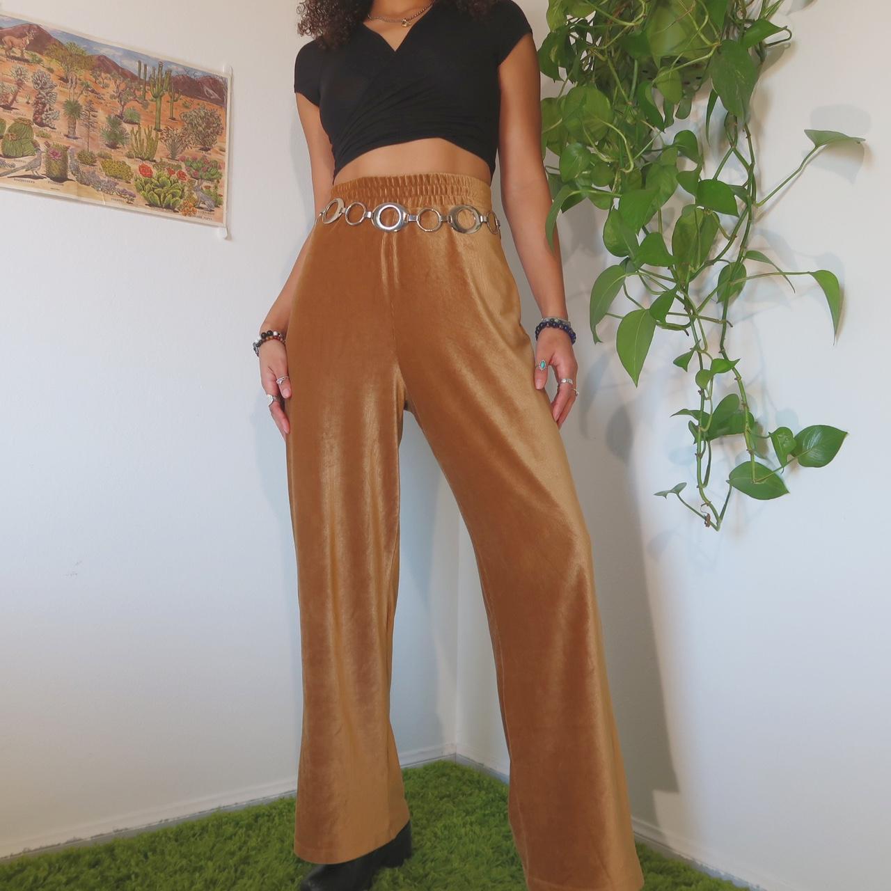 Y2K Golden Velour Flared Trousers 🌼🌟 An Absolute... - Depop