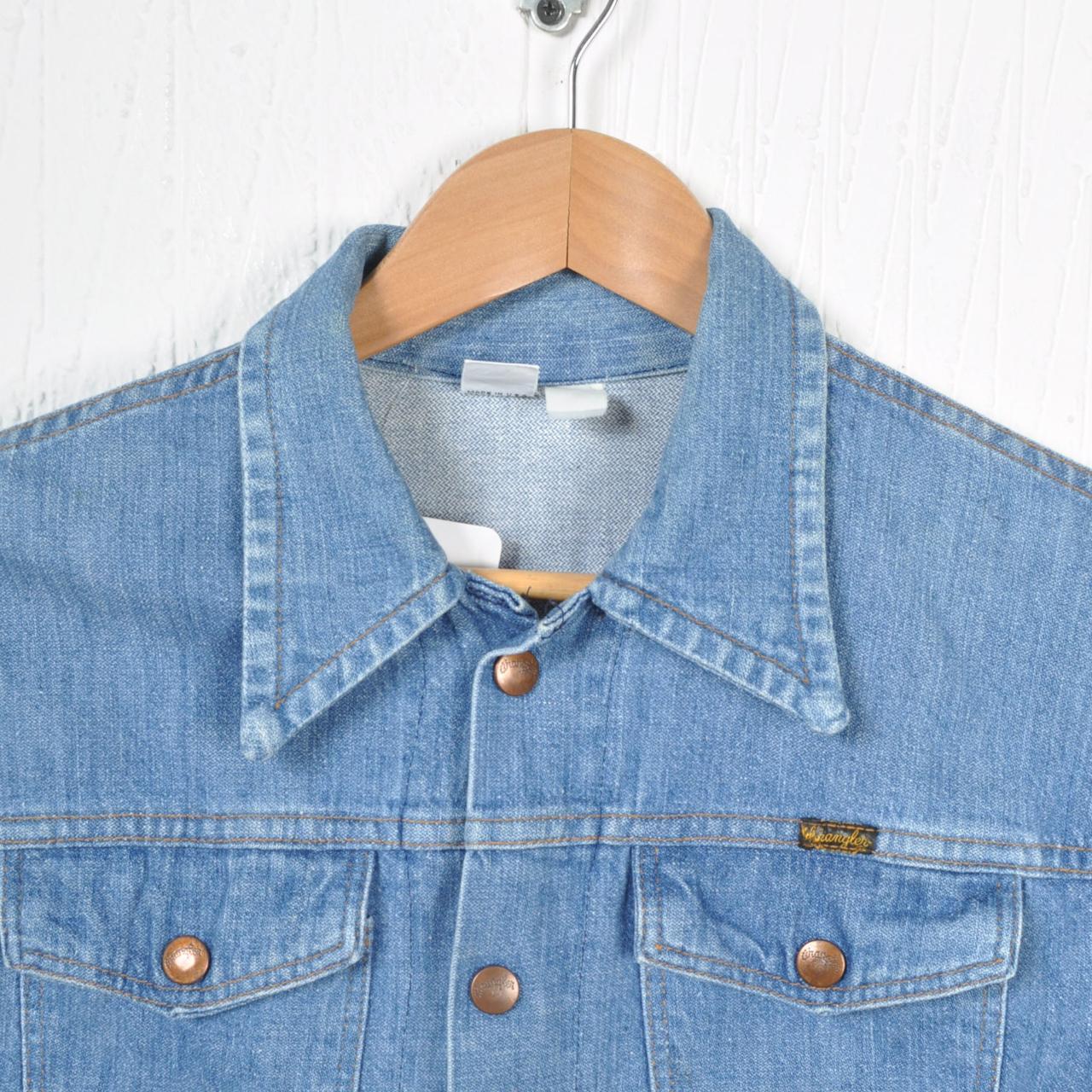 Vintage Wrangler Denim Jacket 70s Slim Fit Blue... - Depop