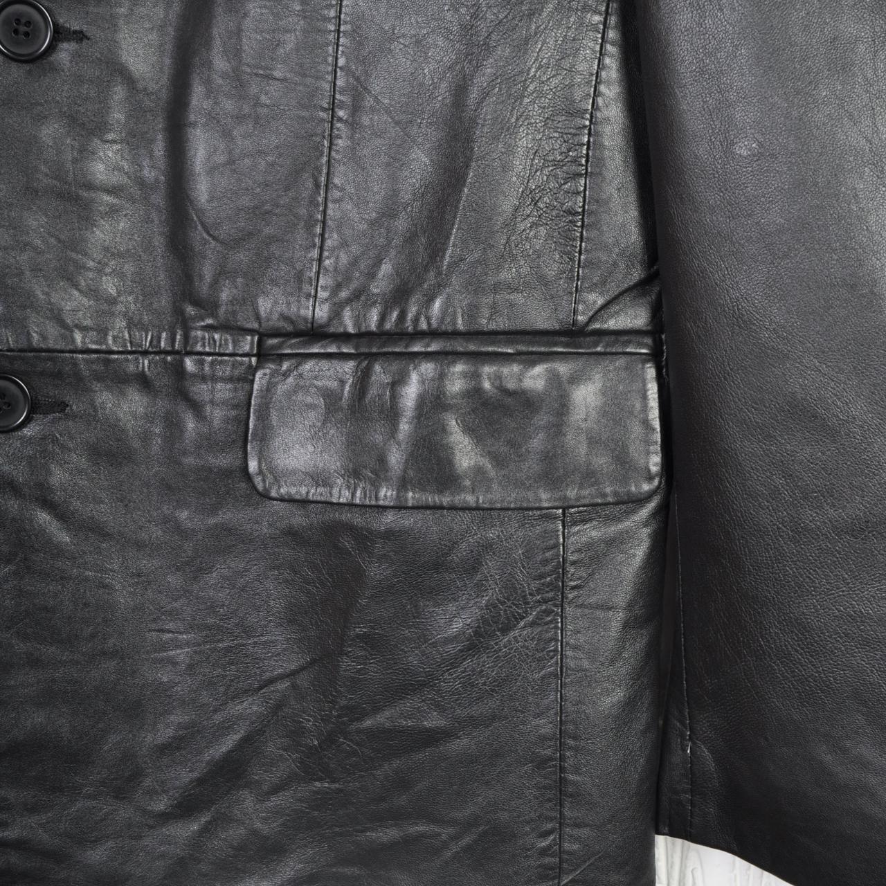 Vintage 90s Leather Blazer Jacket Black Ladies... - Depop