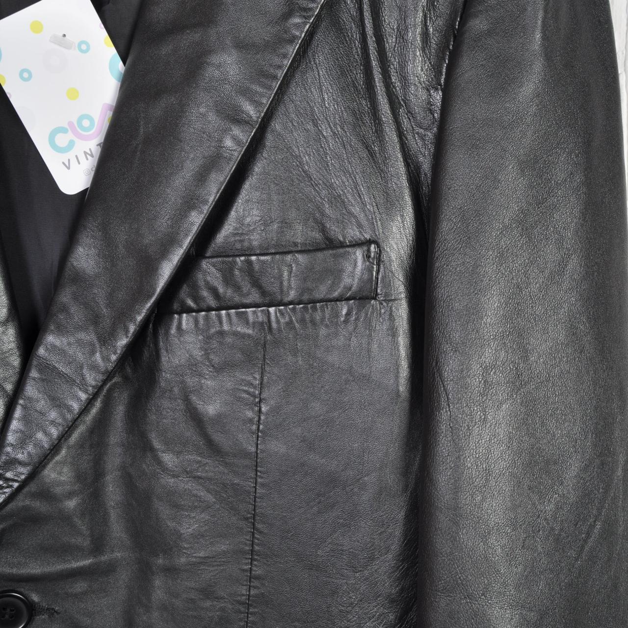 Vintage 90s Leather Blazer Jacket Black Ladies... - Depop