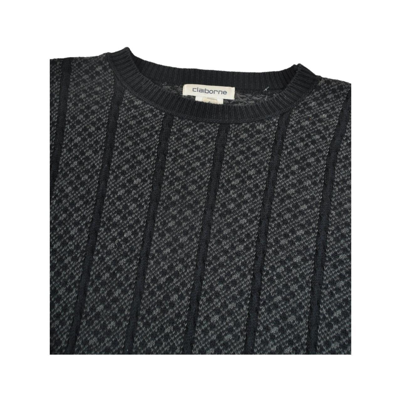 vintage Knitted Jumper Retro Pattern Black/Grey... - Depop