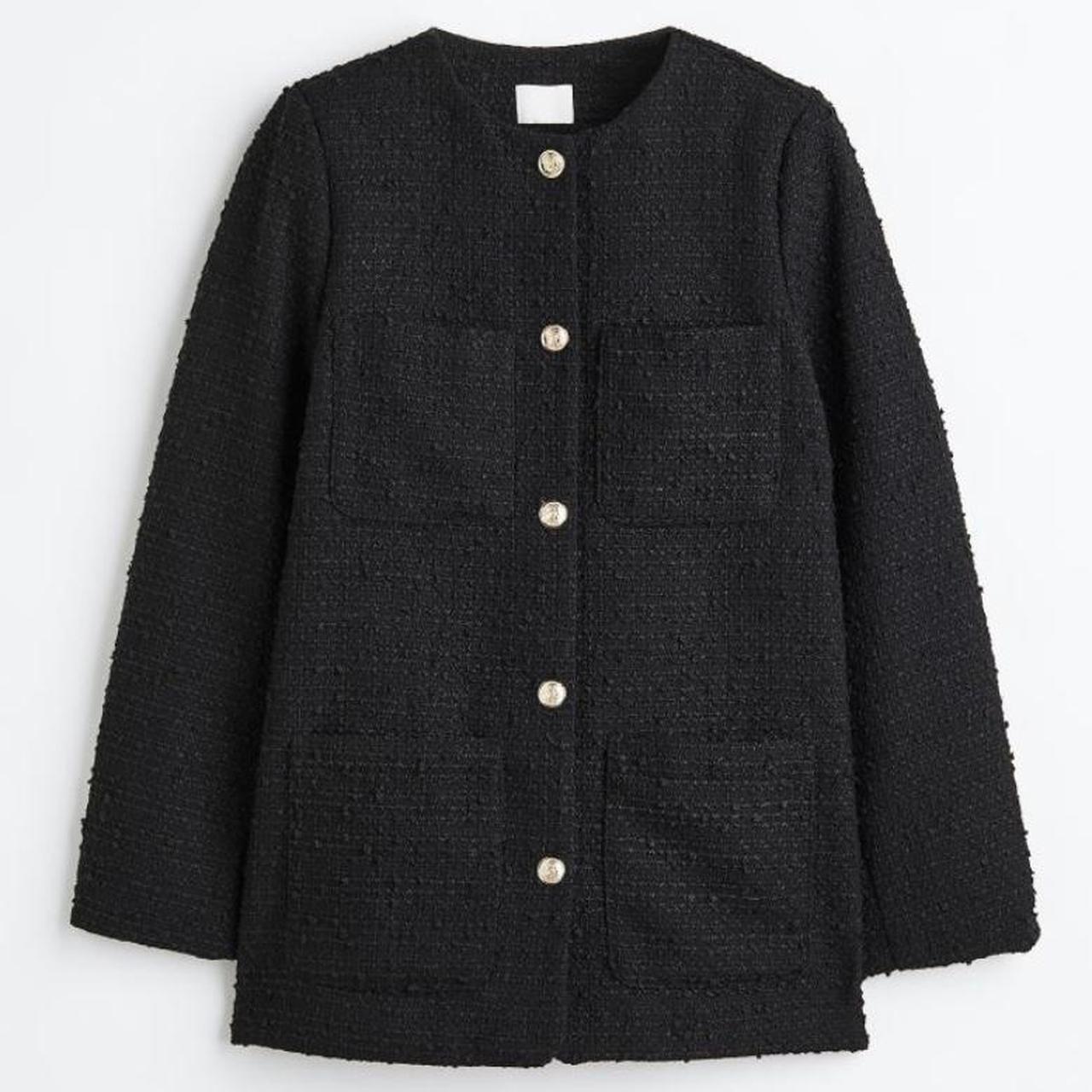 H&M Black Bouclé Jacket Gold Buttons Worn Once Depop