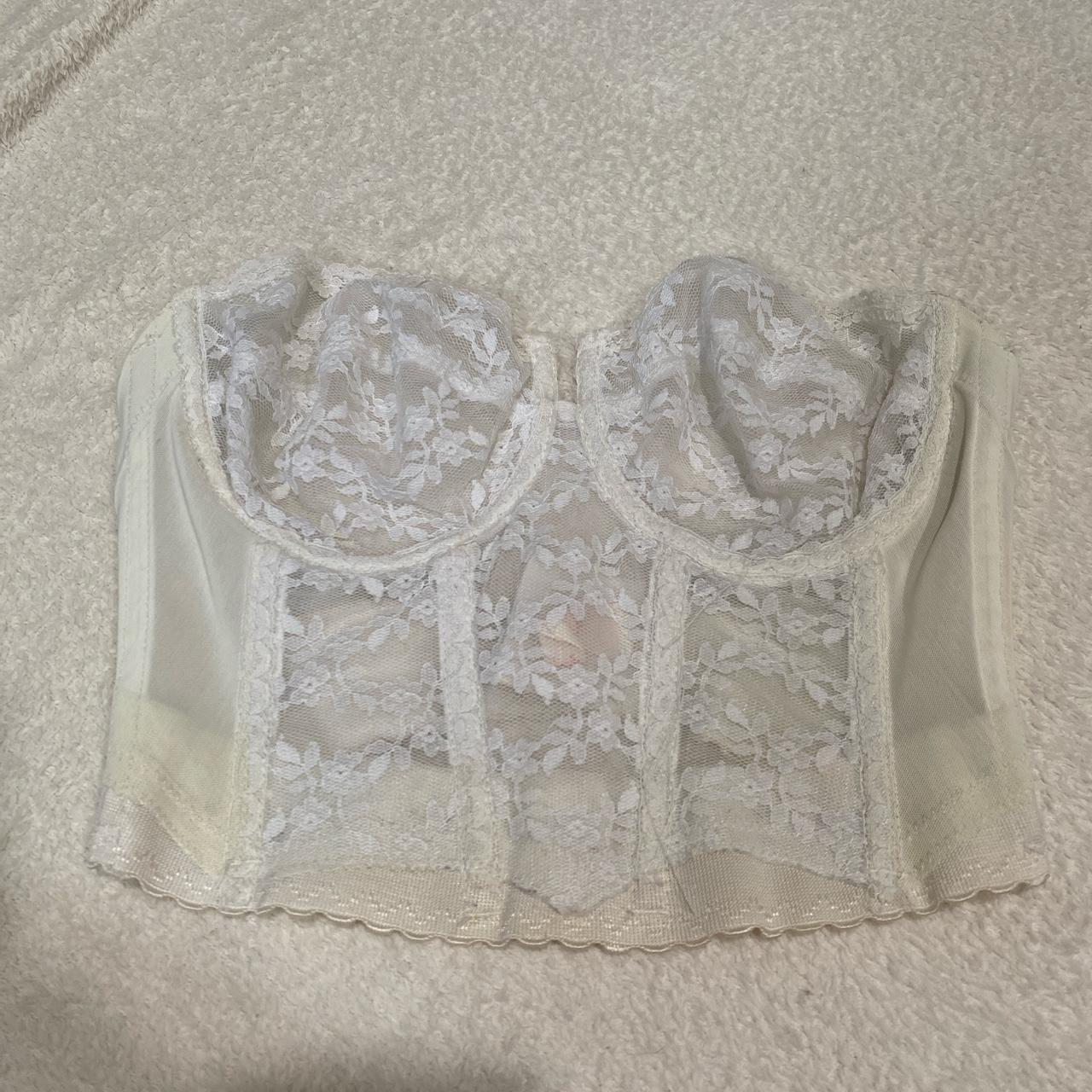 Vintage lace sheer white strapless corset Elastic,... - Depop