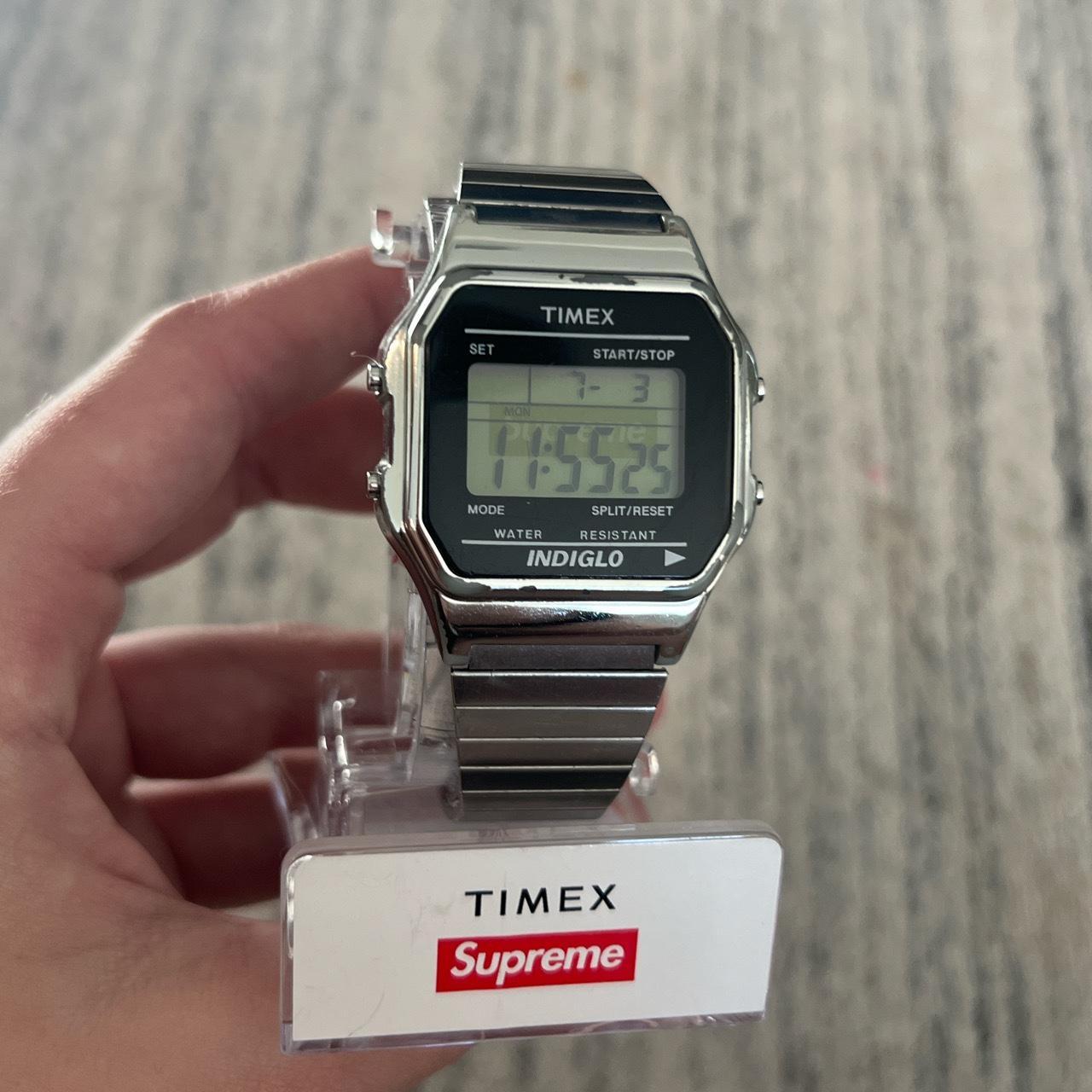 supreme timex silver digital watch