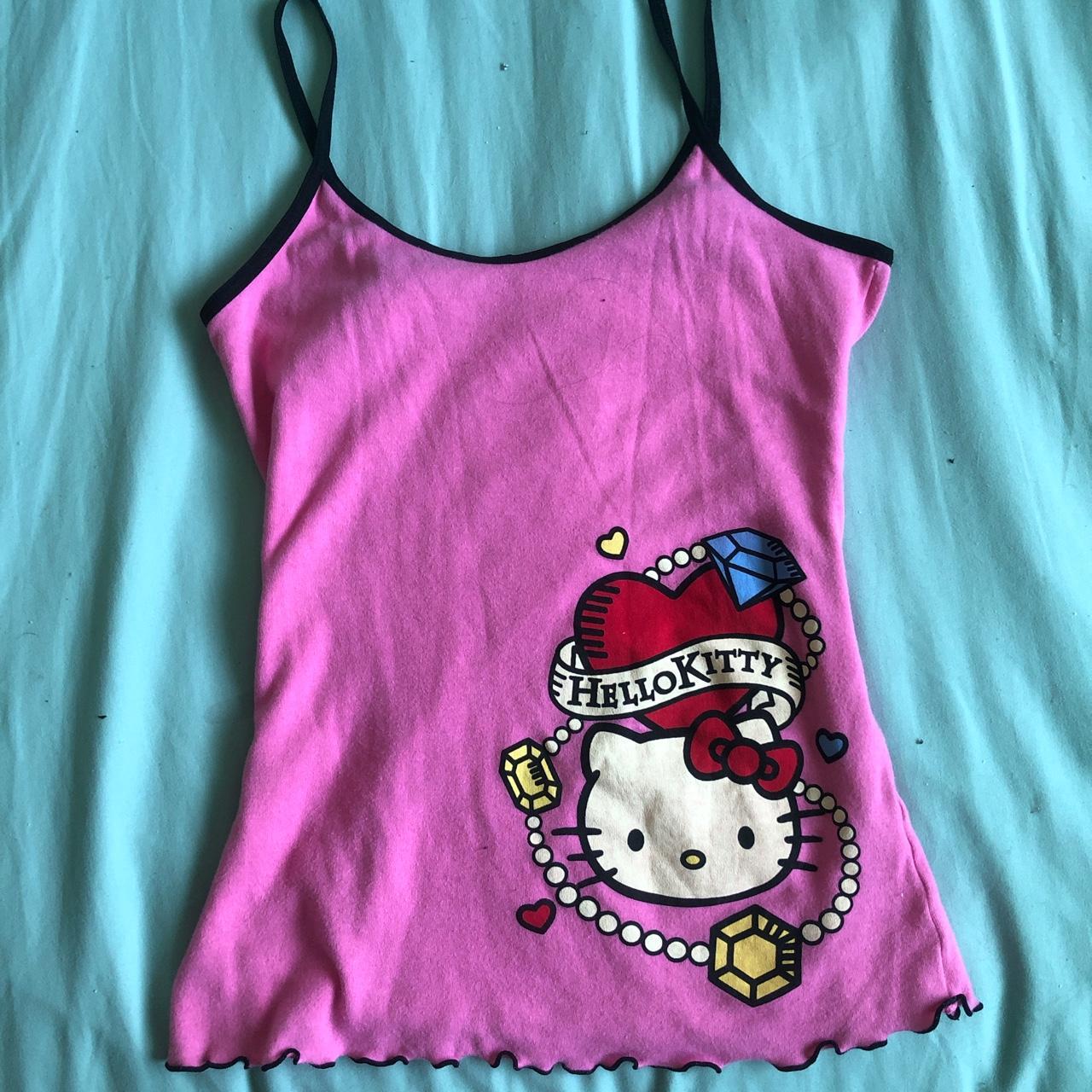 Hello Kitty Women's Pink and Black Vest | Depop