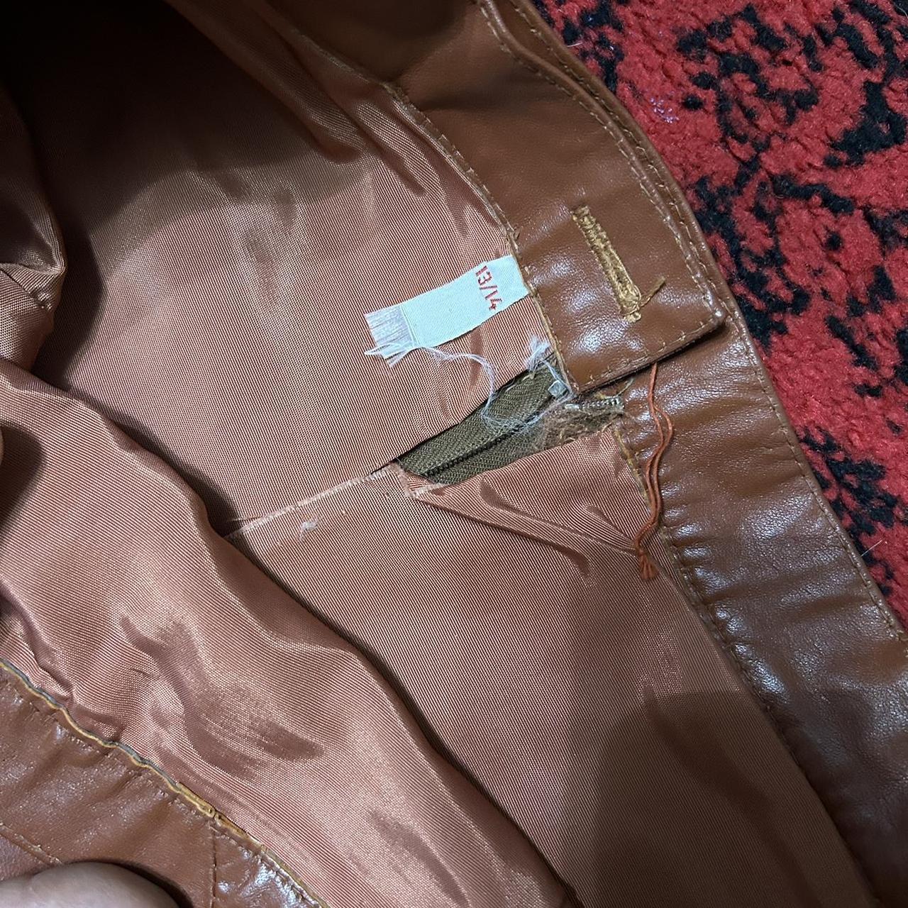 Vintage brown leather skirt size 1314 excellent... Depop