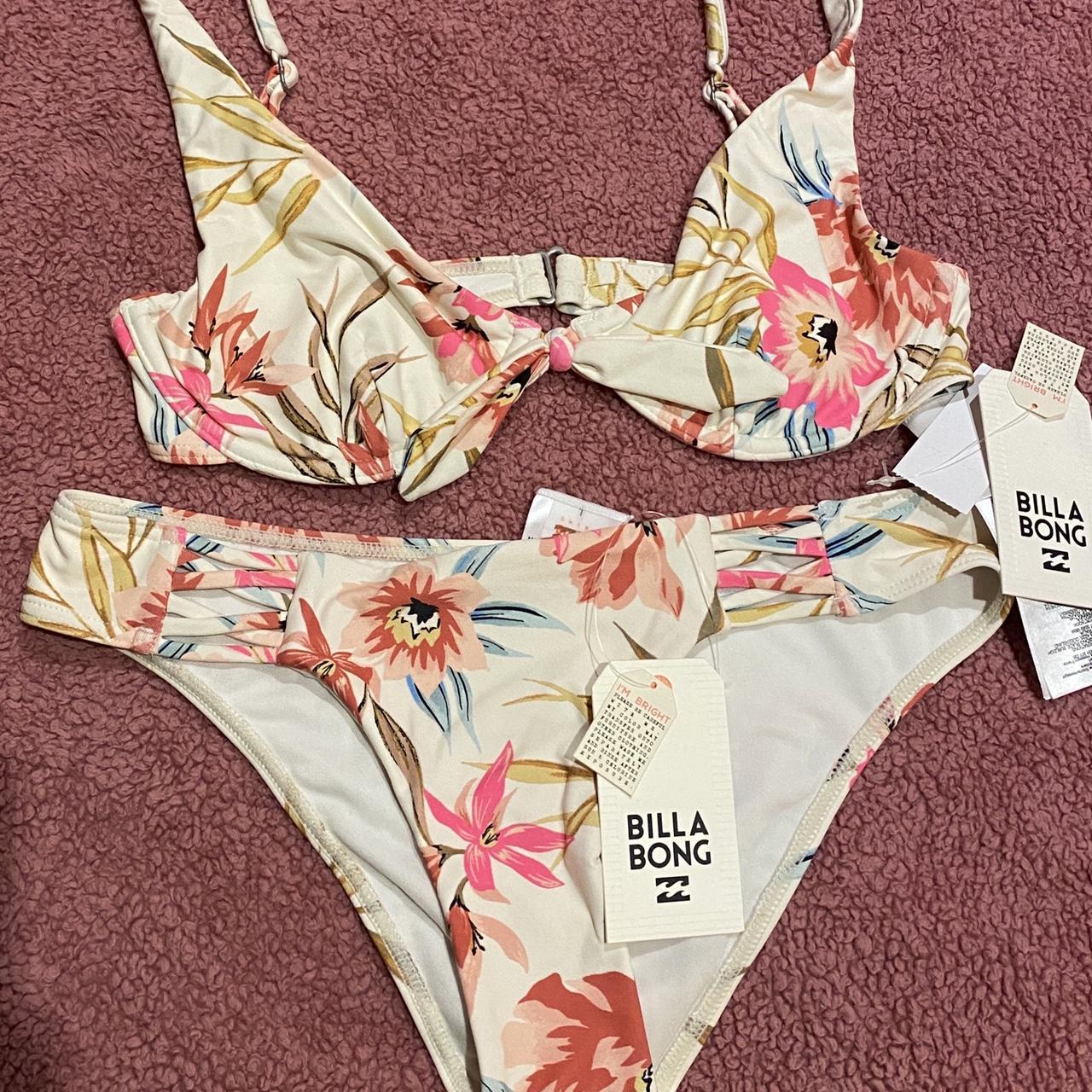 Billabong Womens Pink And White Bikinis And Tankini Sets Depop