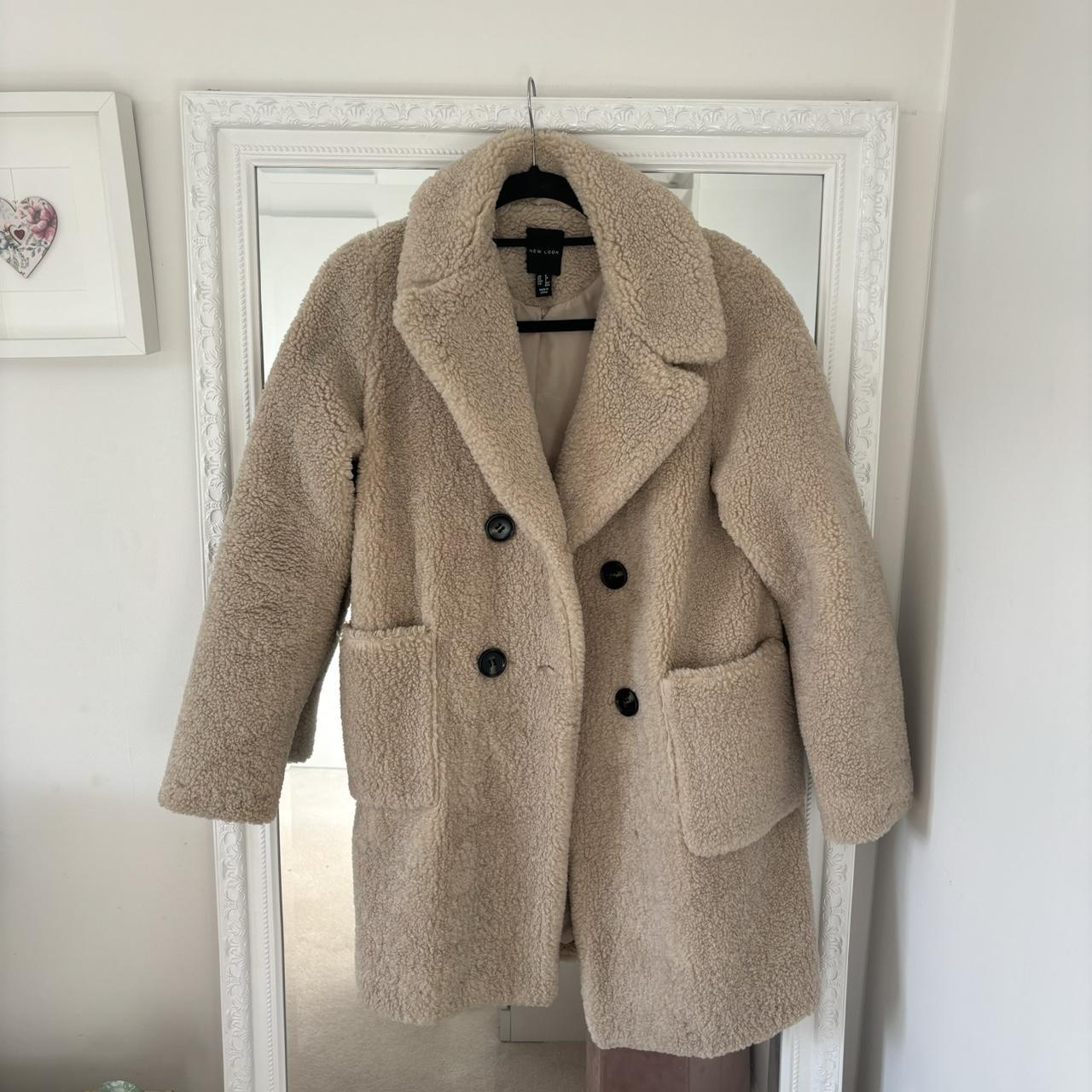 Cream long Borg coat, size 6 from new look. Perfect... - Depop