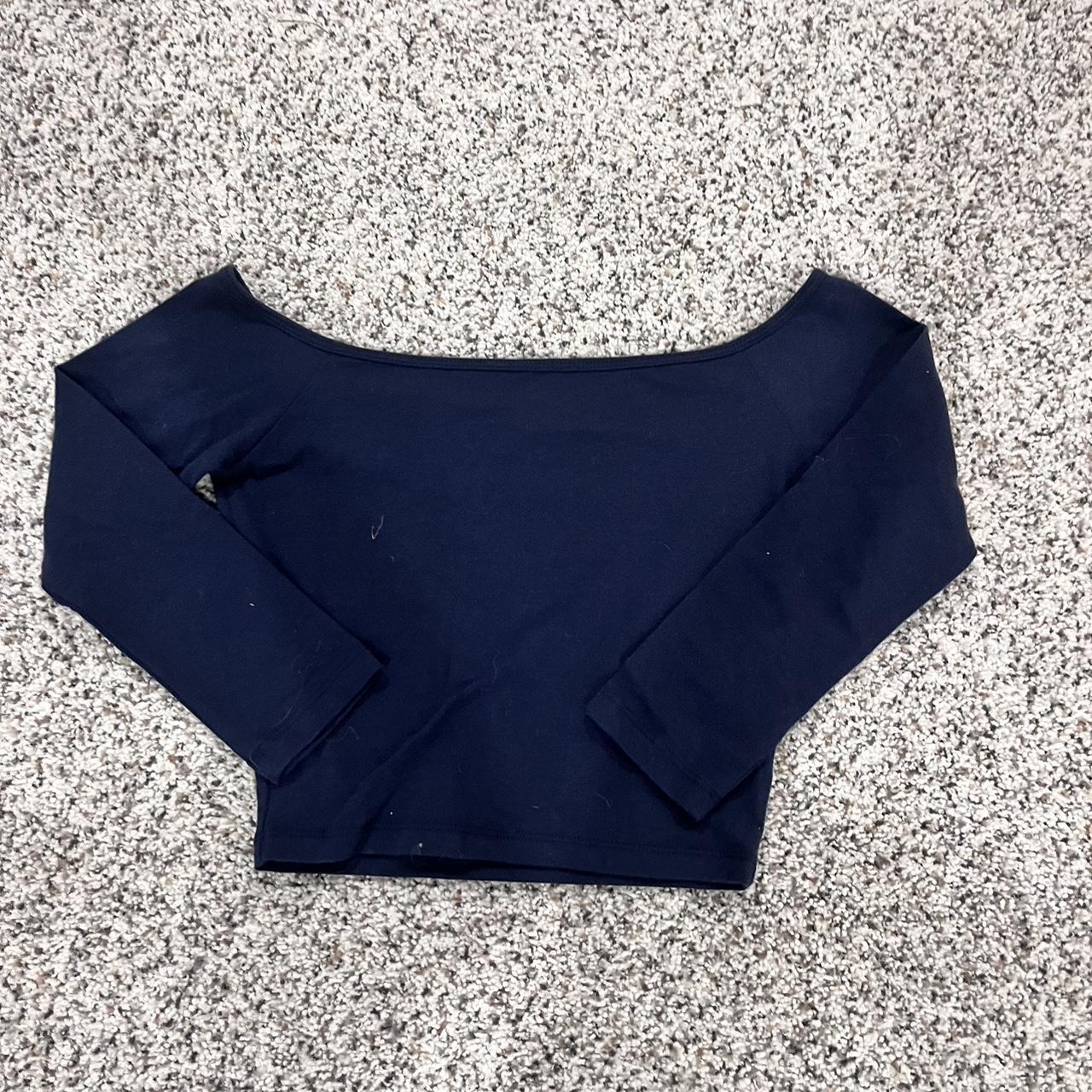 Hollister Navy blue off the shoulder quarter sleeve... Depop