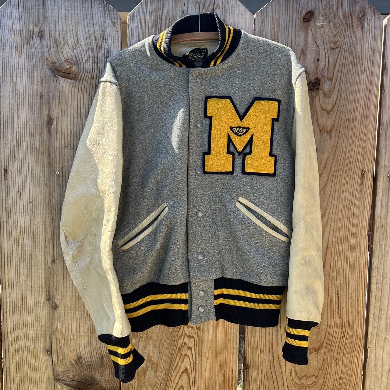 Vintage Men s Varsity Jacket Grey Yellow L