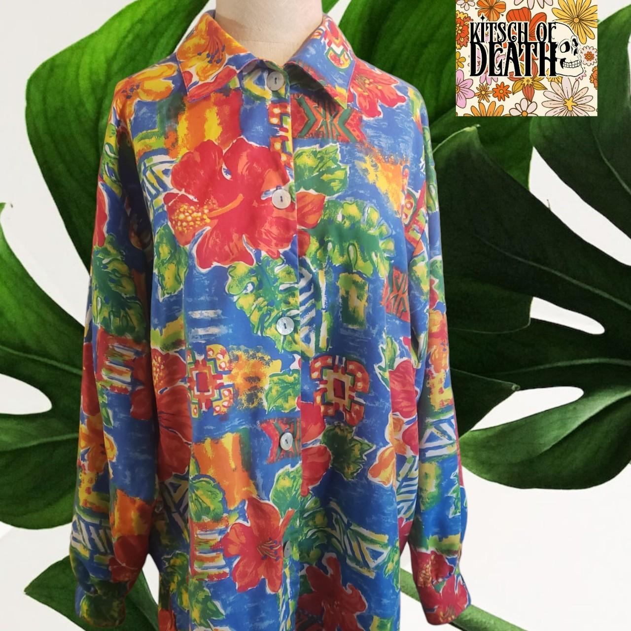 Vintage Hawaiian shirt Button down Bright floral - Depop