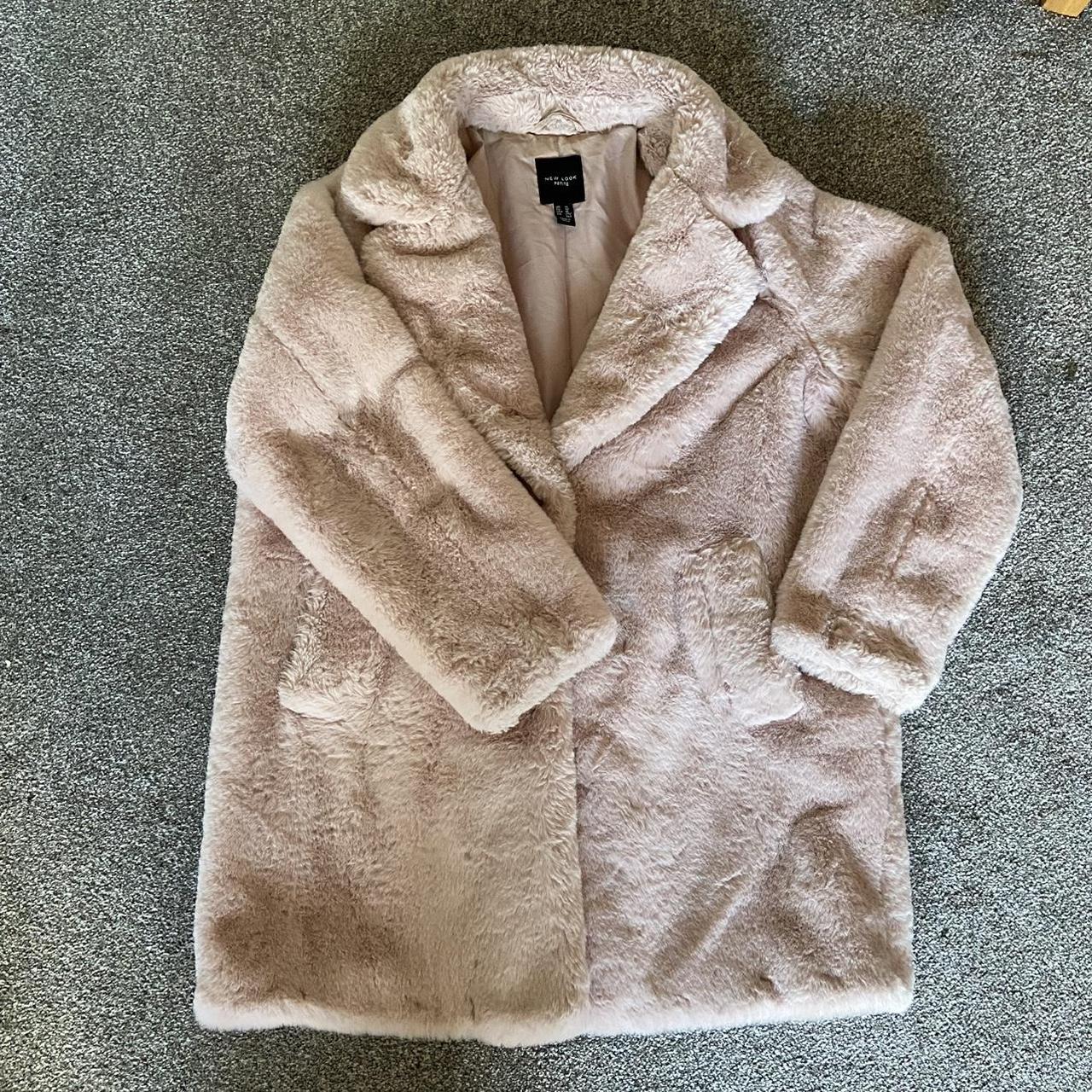 new look pink faux fur coat • size 14 and true to... - Depop
