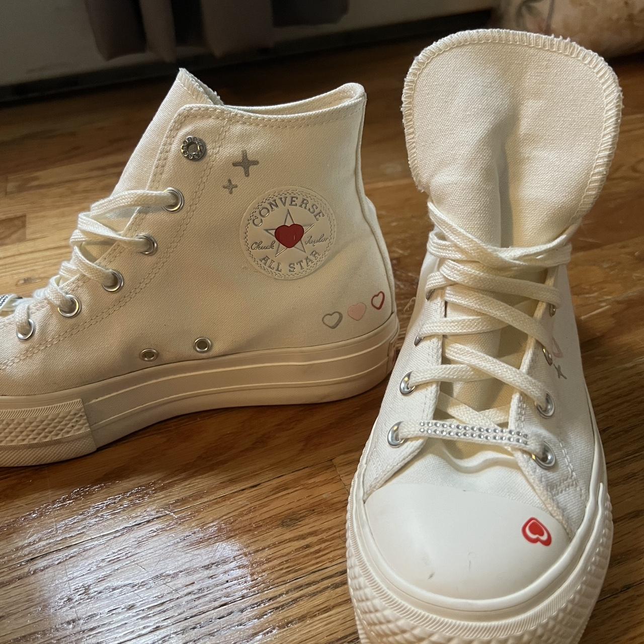 White high top platform, Valentine’s Day converse... Depop