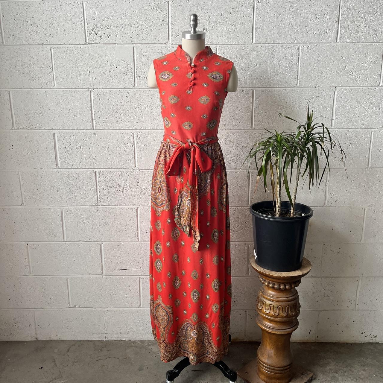 American Vintage Women's Orange and Green Dress | Depop