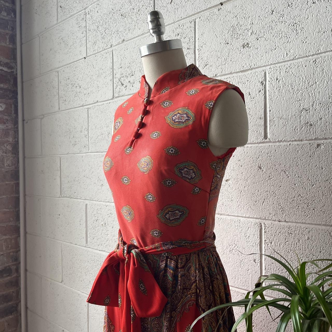 American Vintage Women's Orange and Green Dress Depop