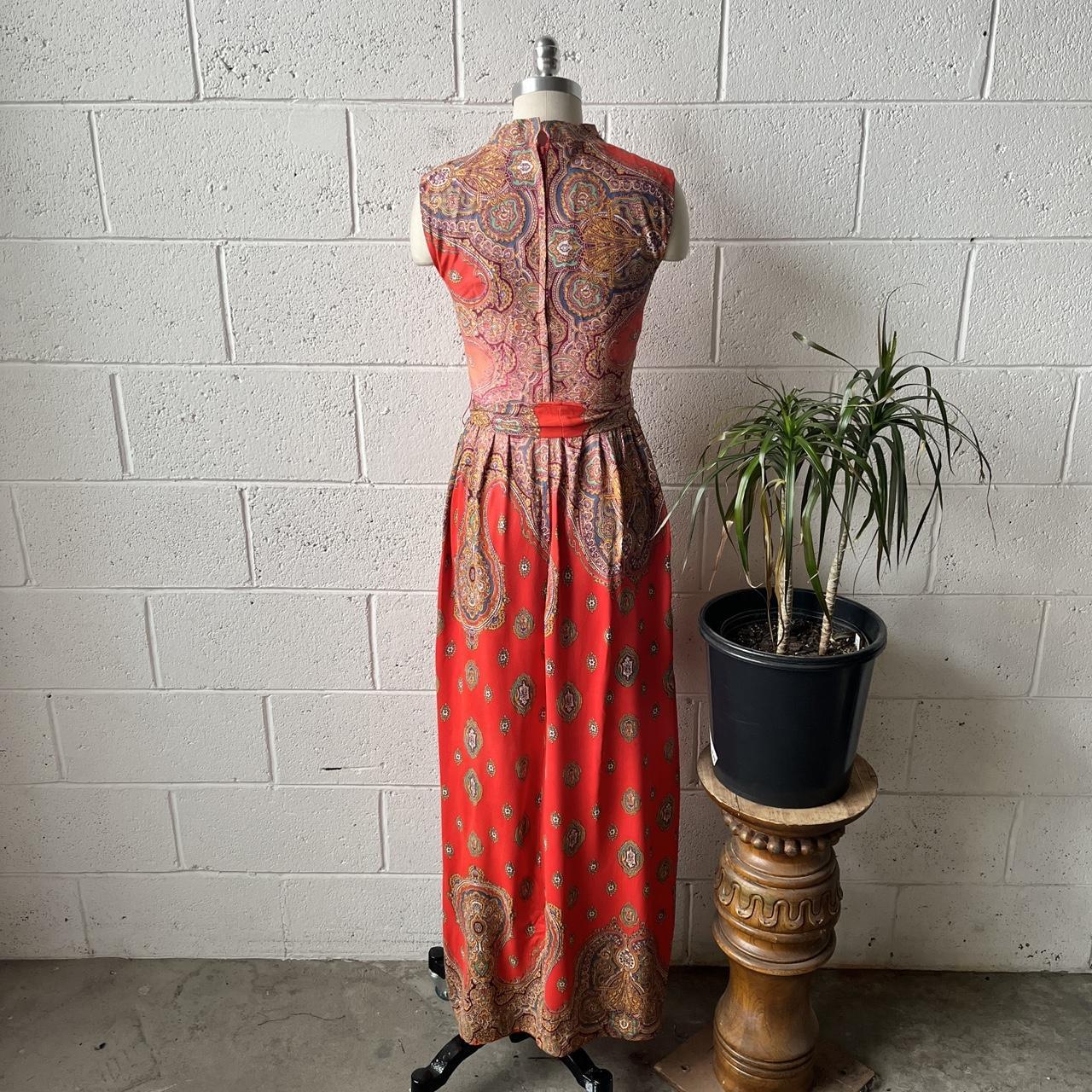 American Vintage Women's Orange and Green Dress Depop