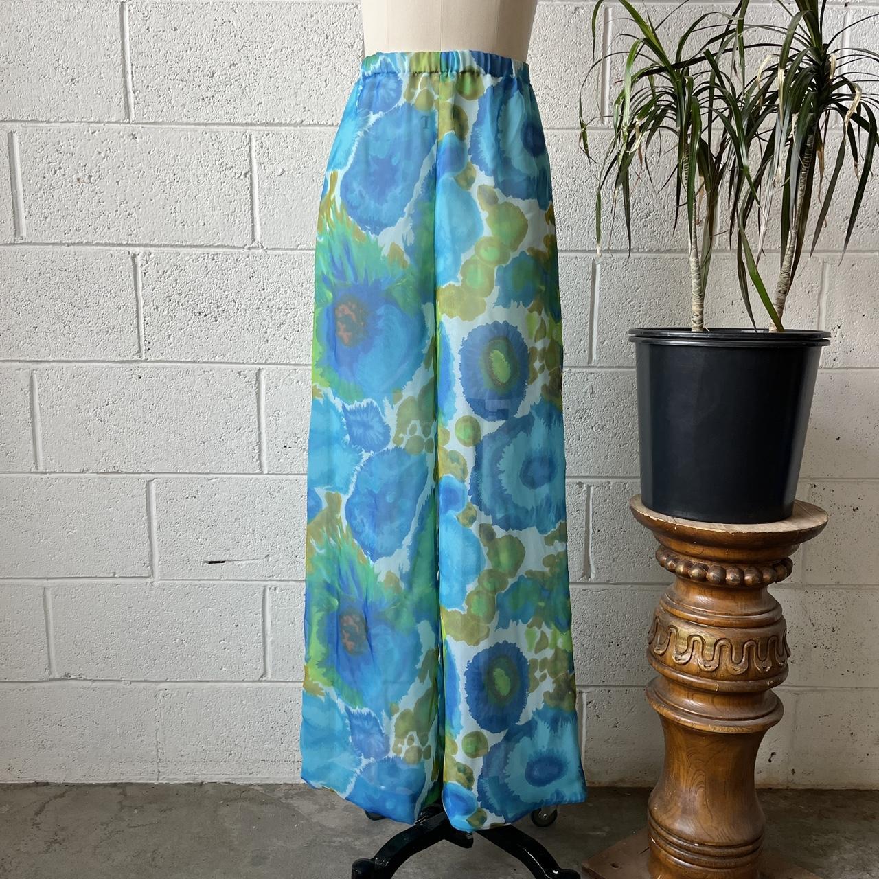 1960s Vintage Floral Palazzo Wrap Pants