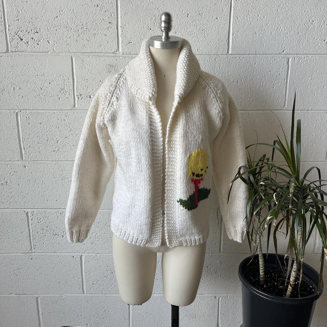 60s Vintage White Yellow Wool Golf Novelty Collared... - Depop