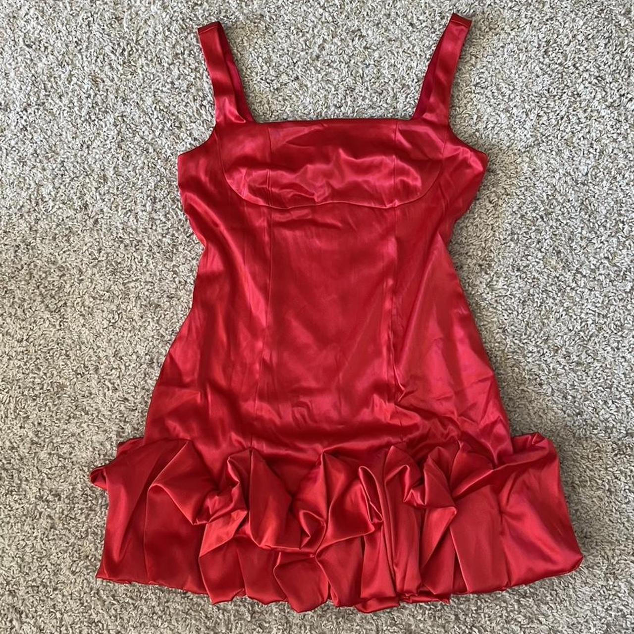 Bubble skirt red satin mini dress #glam #partydress | Depop