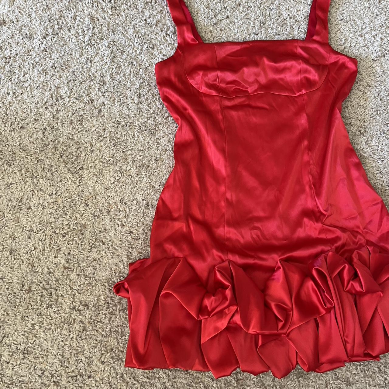 Bubble skirt red satin mini dress #glam #partydress | Depop