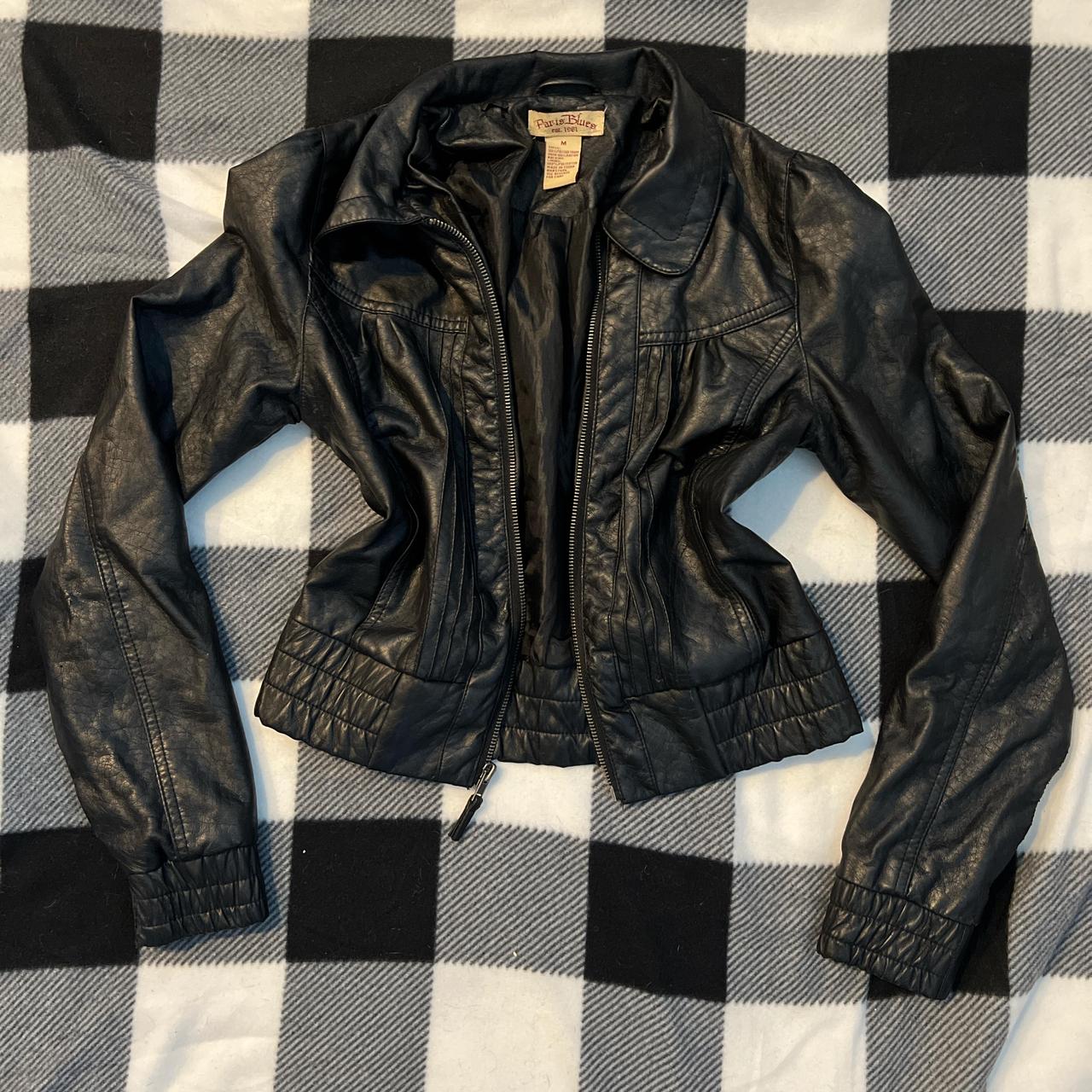black paris blues faux leather jacket flaws Depop