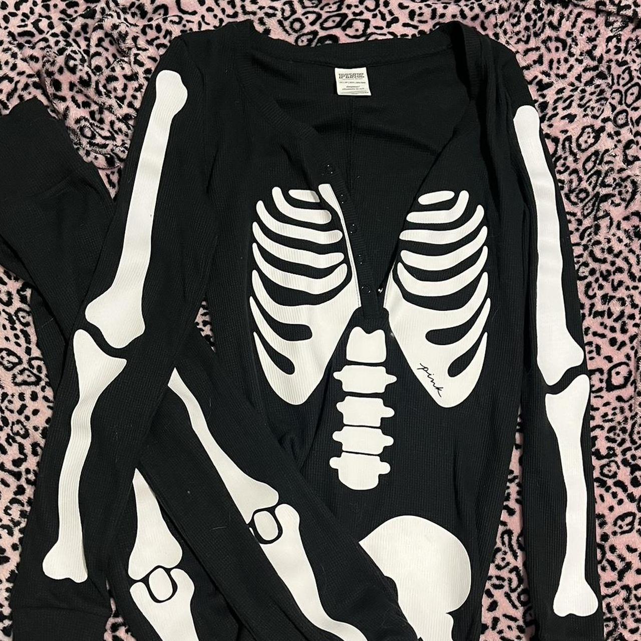 Victorias Secret Pink Skeleton Thermal Pajama - Depop