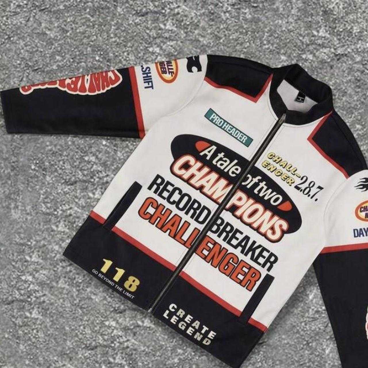 Black and white Champion racing jacket racingjacket Depop
