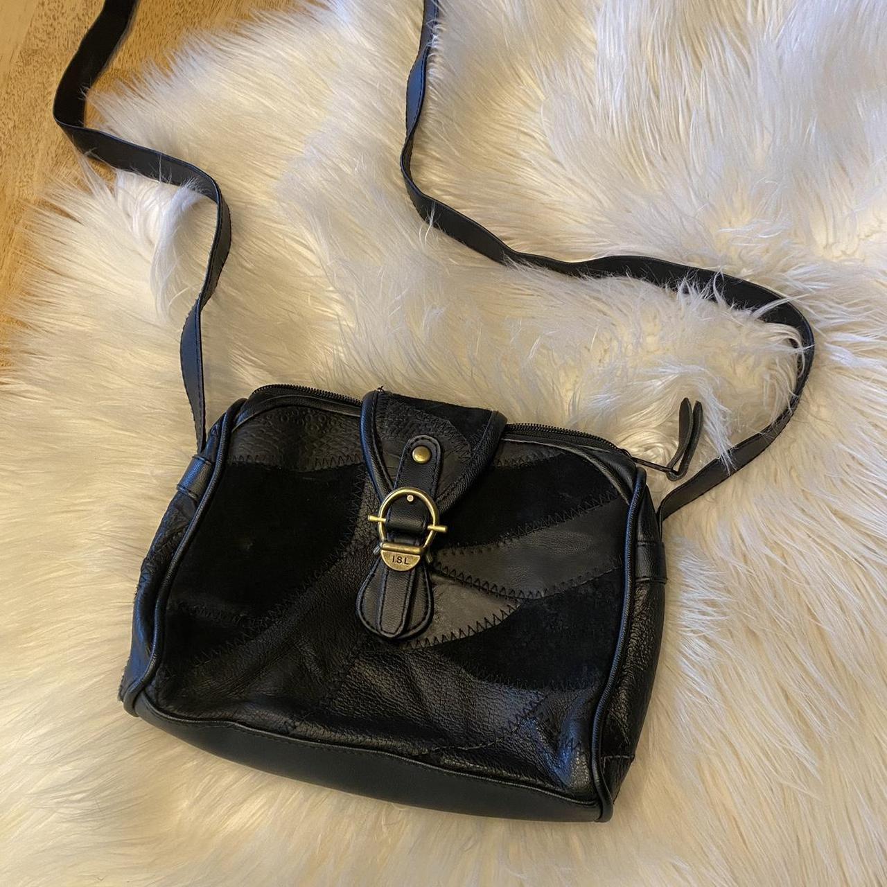 Vintage 90s Y2k black patchwork leather mini bag.... - Depop