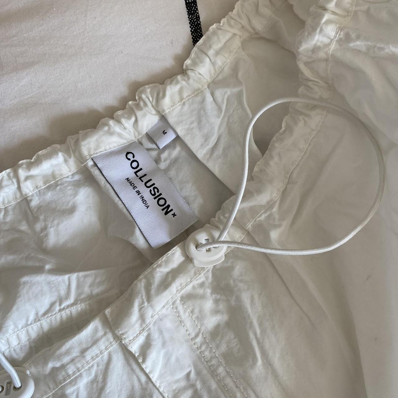 Collusion white parachute pants Never worn - new... - Depop