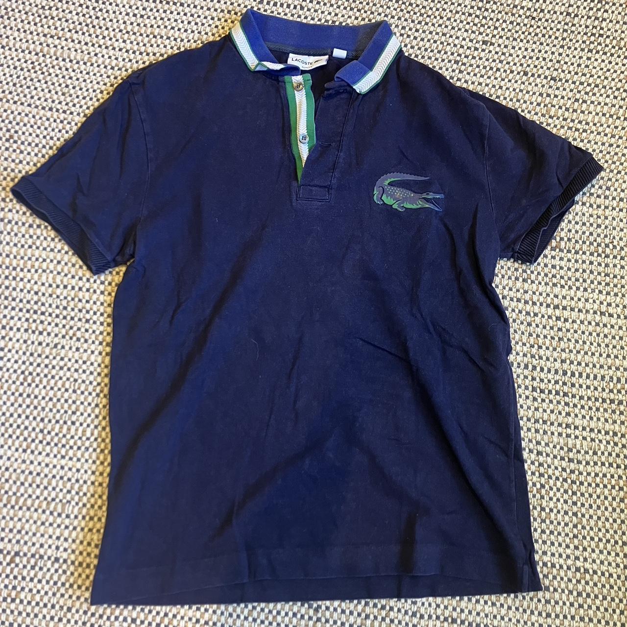 Navy polo shirt with green & white collar Great... - Depop