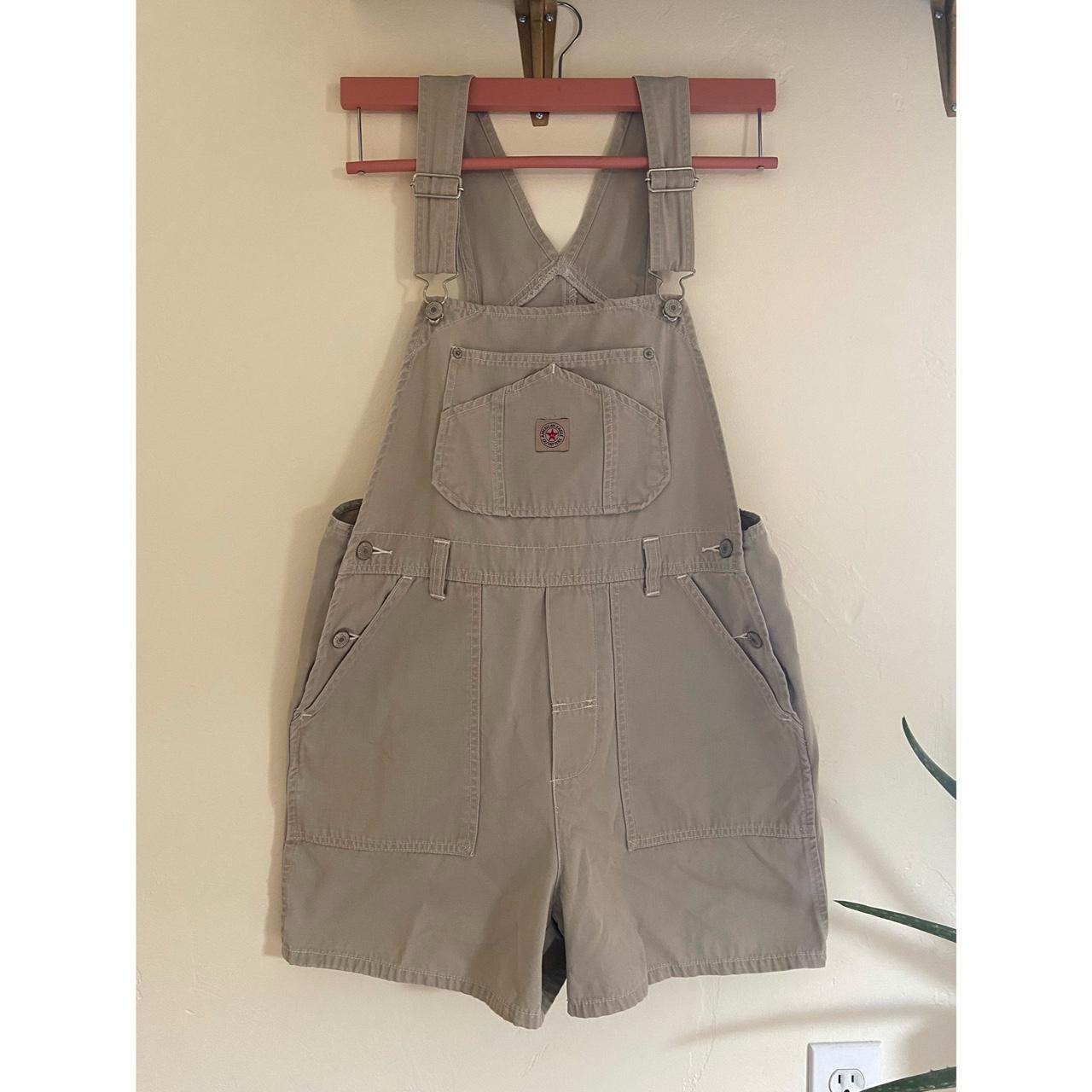 American Eagle Outfitters Women's Cream and Tan Dungareesoveralls Depop