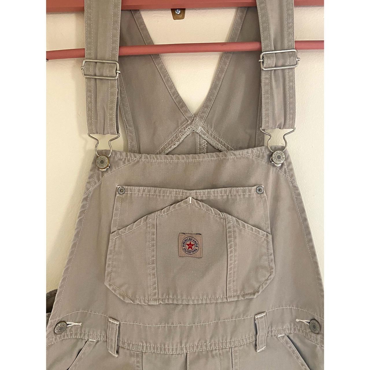 American Eagle Outfitters Women's Cream and Tan Dungareesoveralls Depop