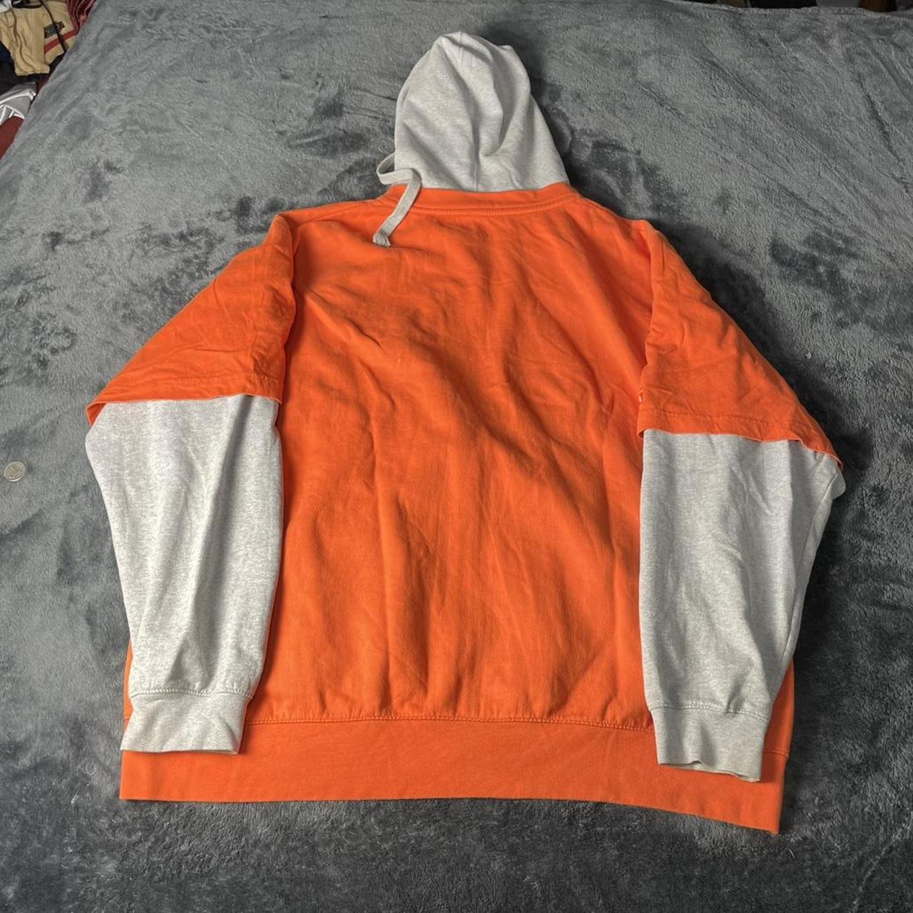 Antigua men's vintage preloved orange and white sportswear skater y2_k hoodie