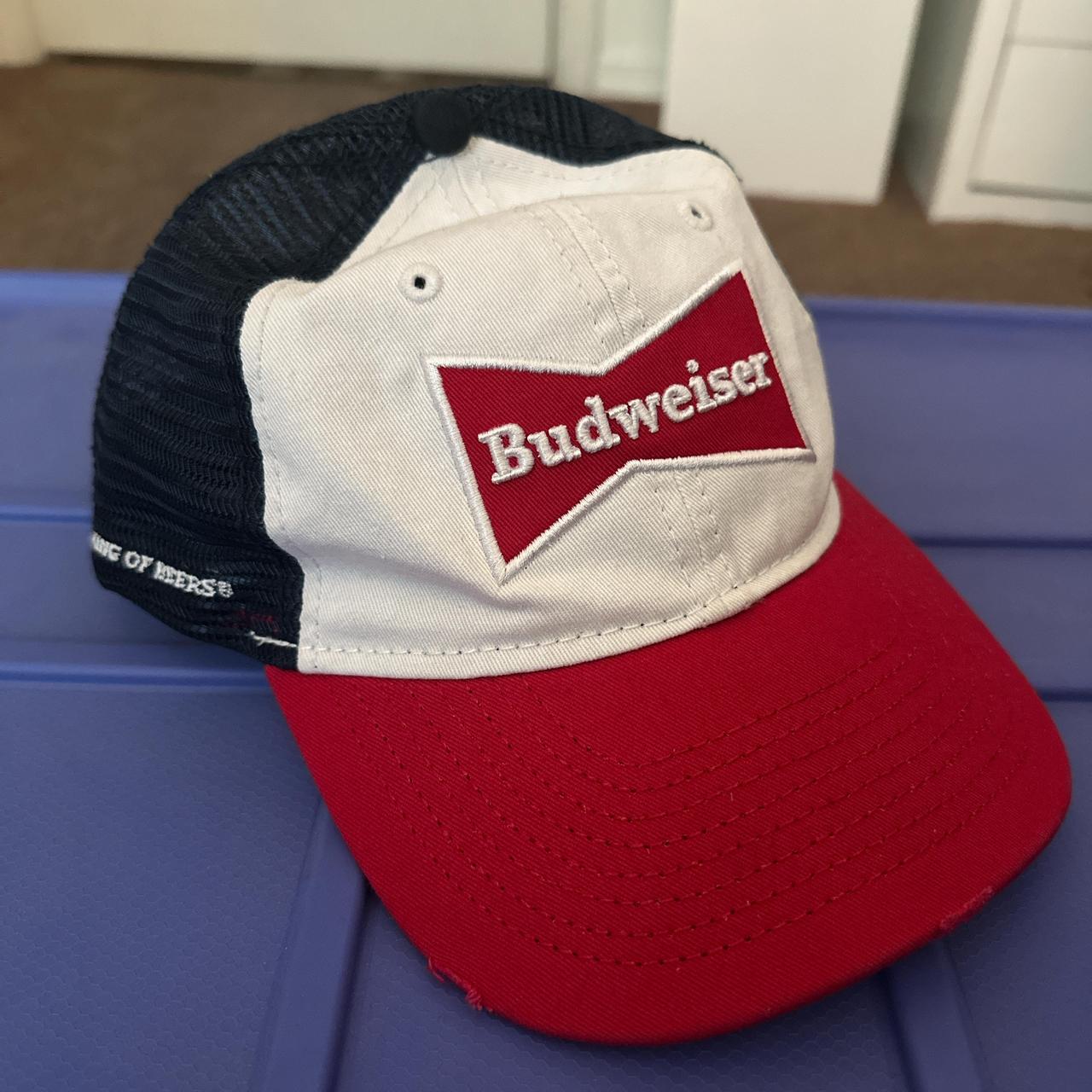 Black and red Budweiser trucker hat beerhat Depop