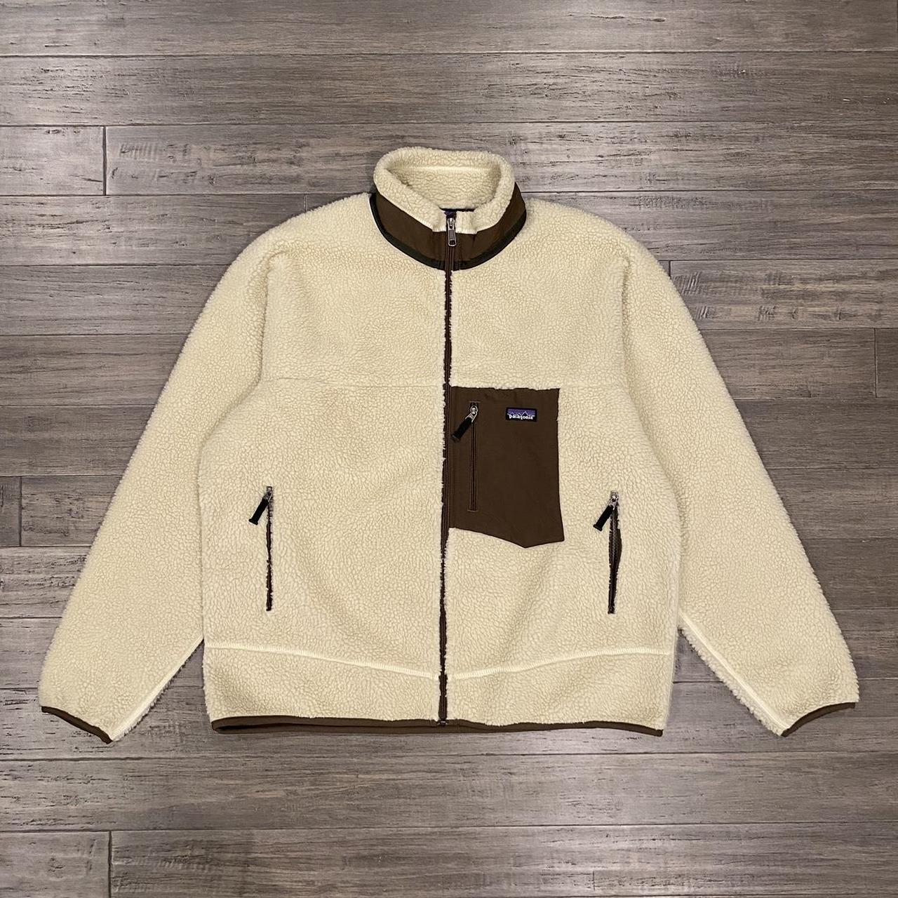 Patagonia Men's Cream and Brown Jacket Depop