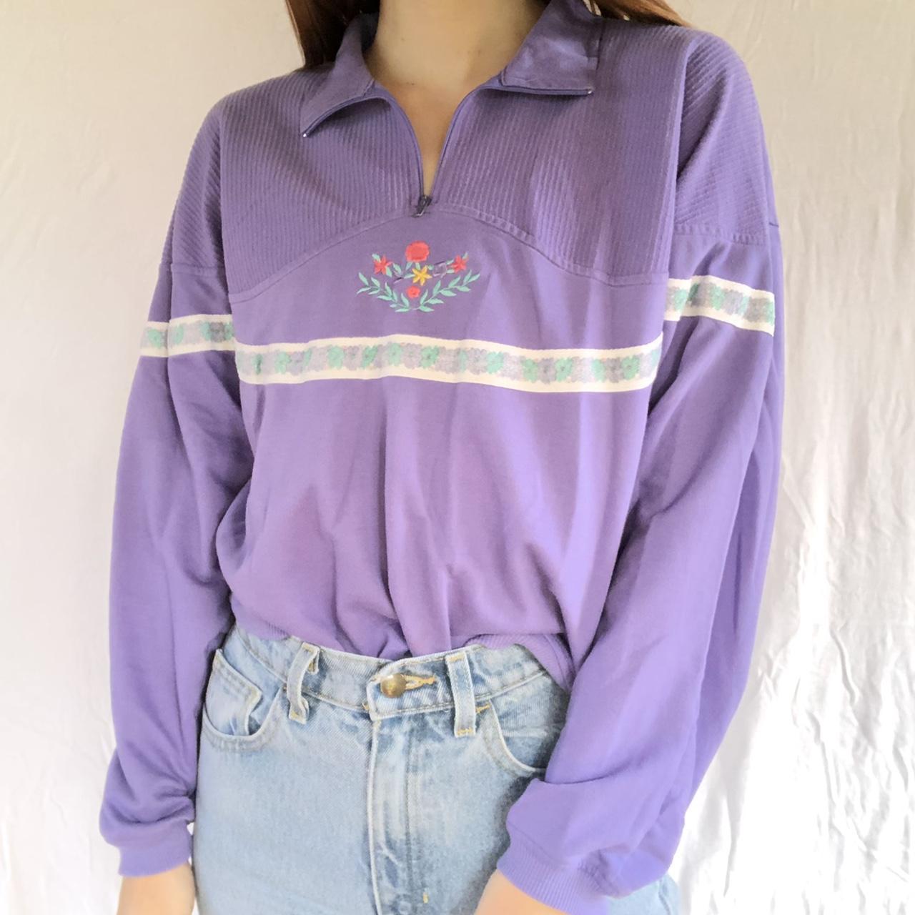 80s vintage vibrant lavender quarter zip💐 Collared... - Depop