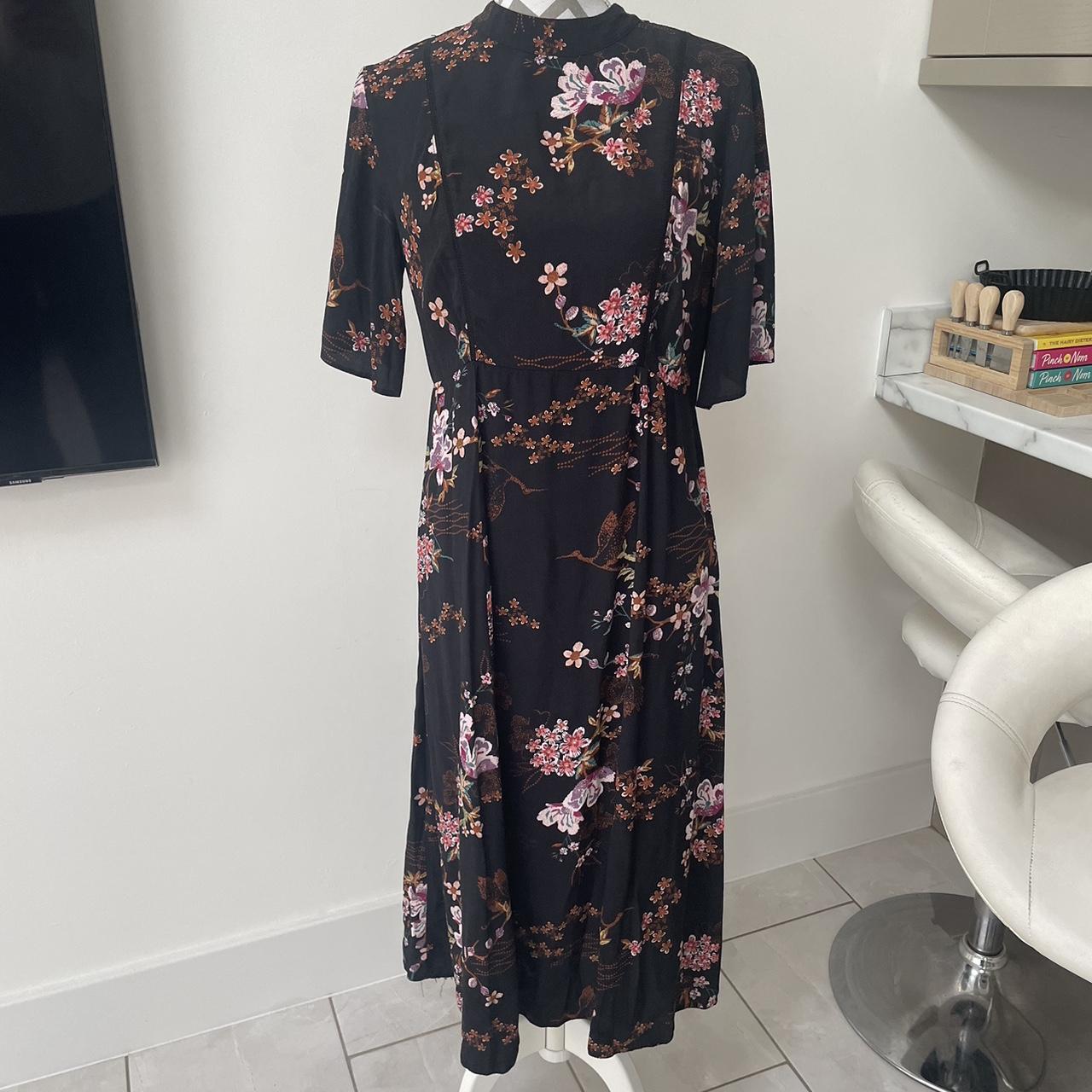 F&F Black Floral High Neck Dress – Size 14 | Stylish... - Depop