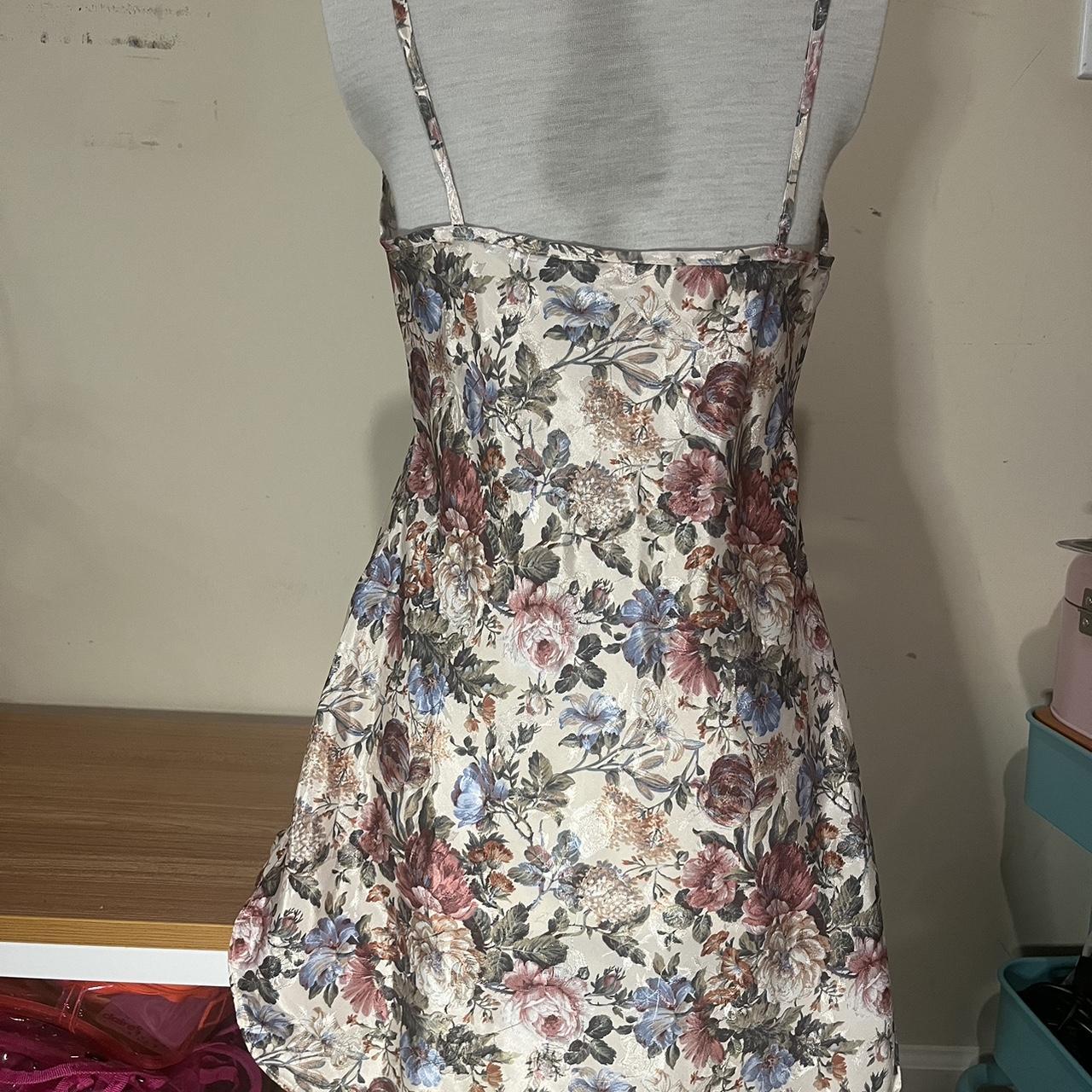 White silk floral slip dress with adjustable straps... Depop