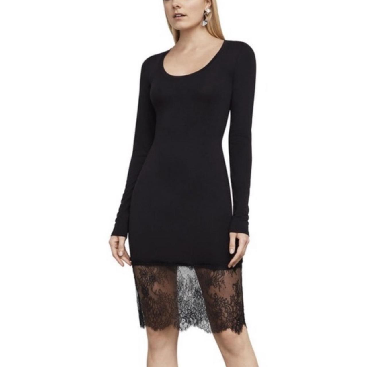 Long Sleeve Bcbg Black Lace Gown BCBGMAXAZRIA Black Lace-Trim Midi