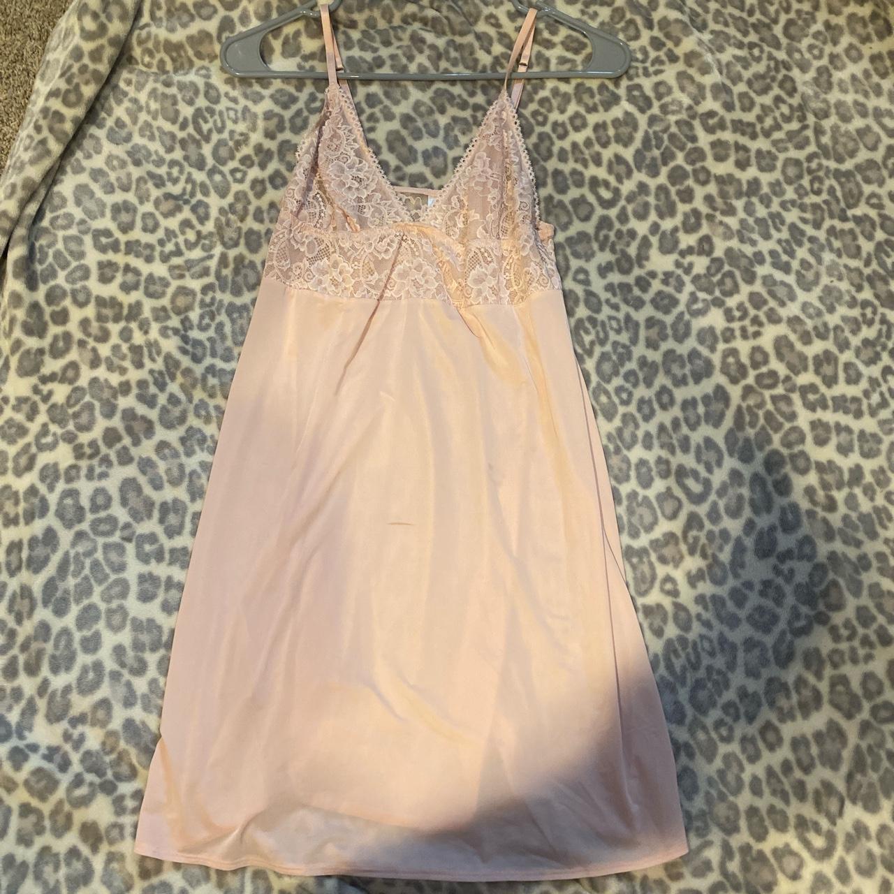 pink sheer mini dress/ lingerie small stains on... - Depop