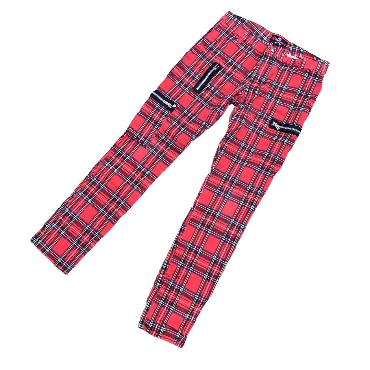 Tartan Check Pattern Slim Fit Red Trousers - Red | Benetton